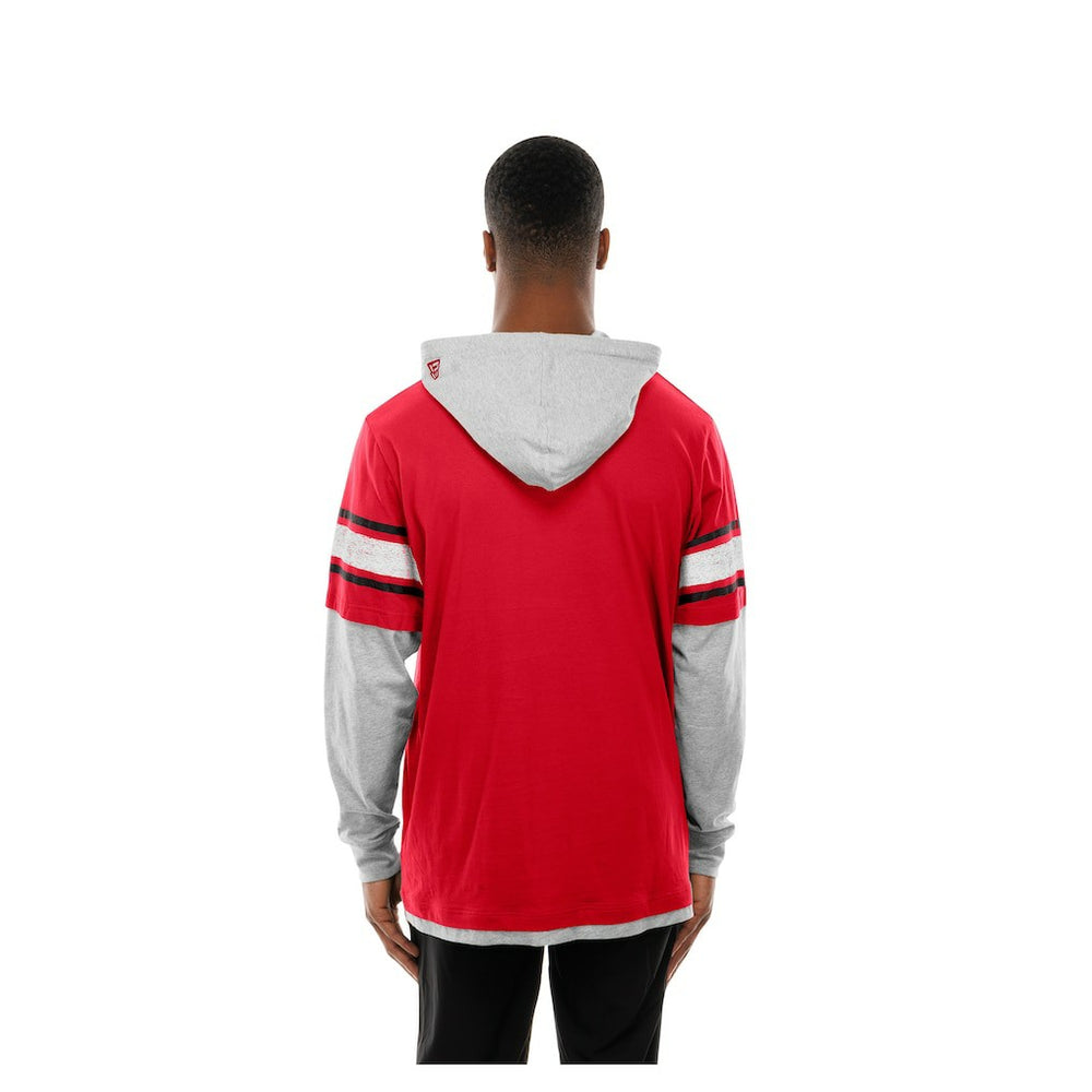 San Francisco 49ers New Era Twofer Layered Long Sleeve Hoodie T-Shirt Scarlet