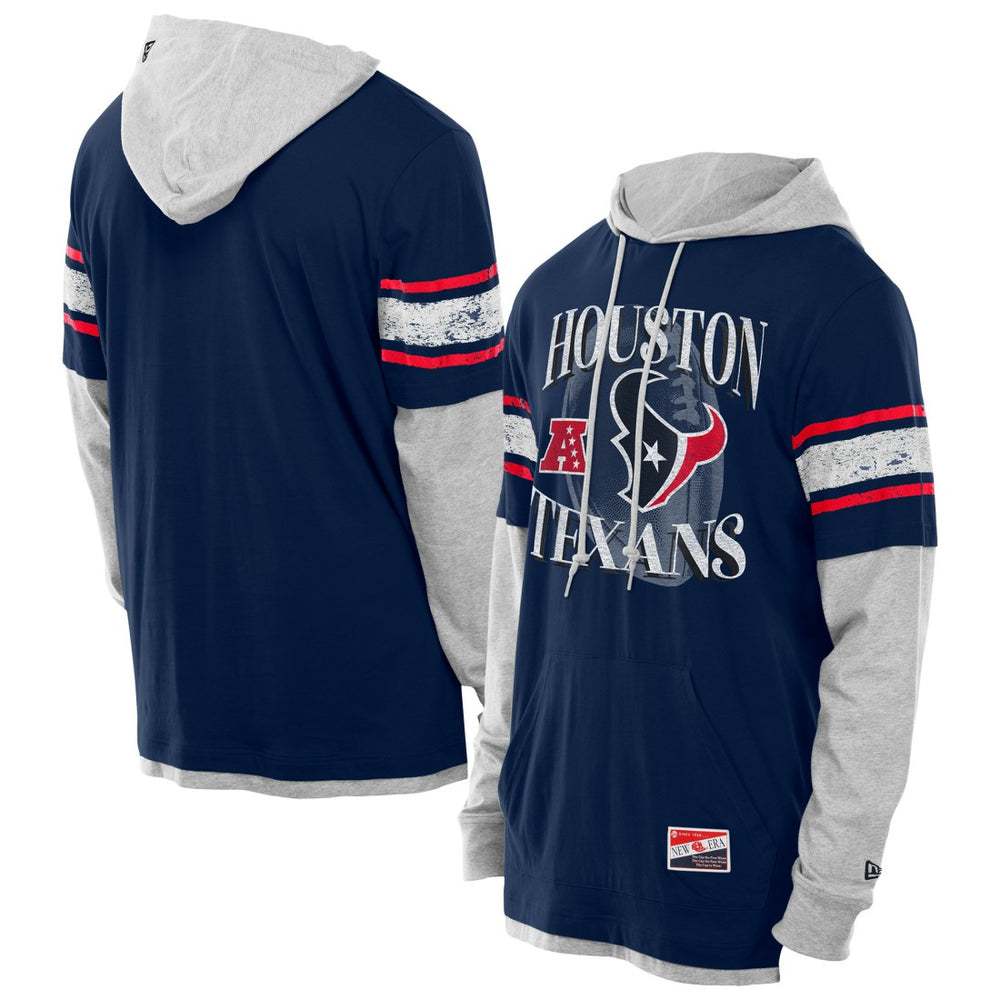 Houston Texans New Era Twofer Layered Long Sleeve Hoodie T-Shirt Navy