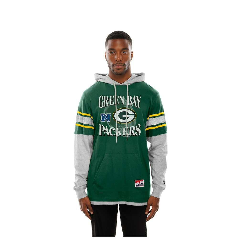 Green Bay Packers New Era Twofer Layered Long Sleeve Hoodie T-Shirt Green