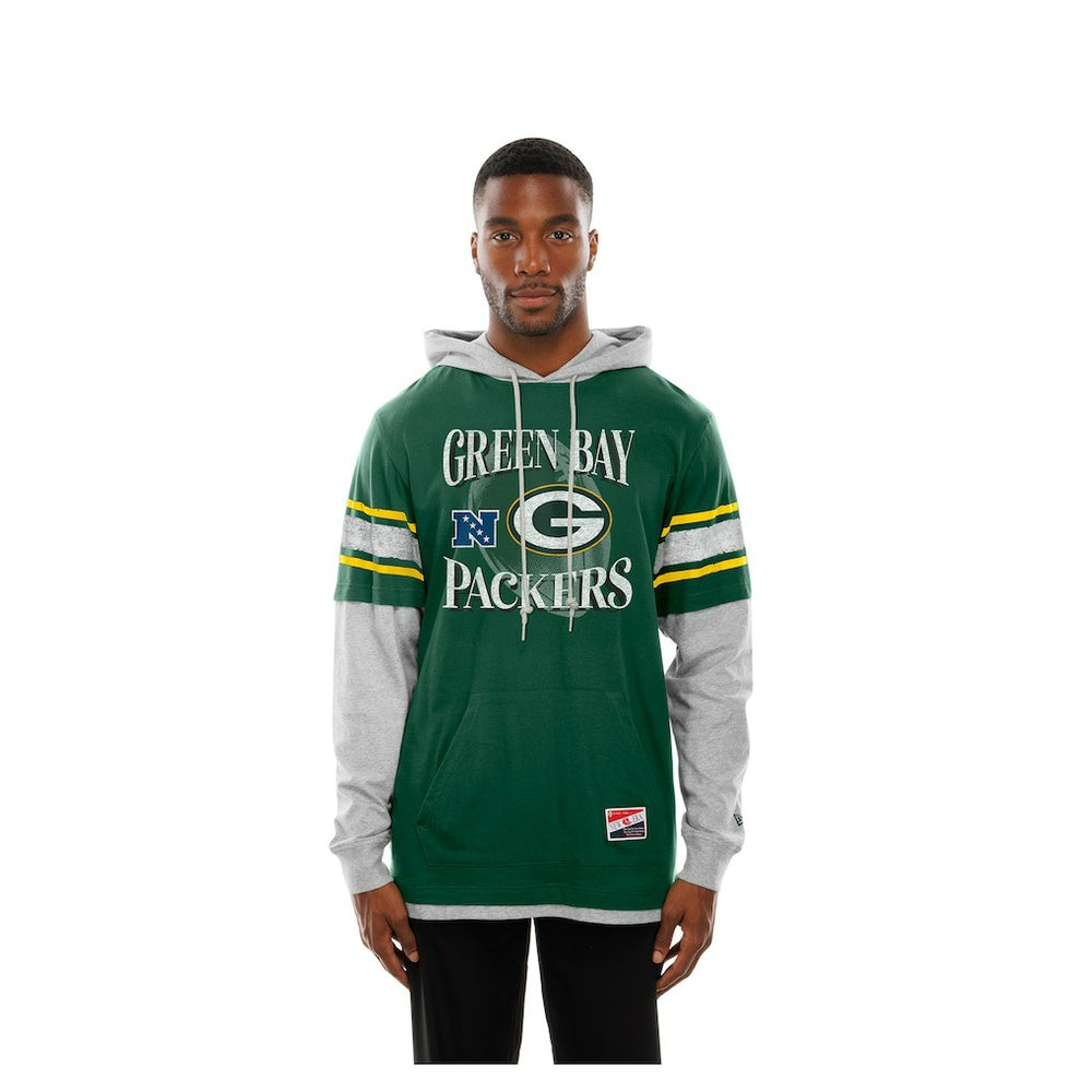 Green Bay Packers New Era Twofer Layered Long Sleeve Hoodie T-Shirt Green