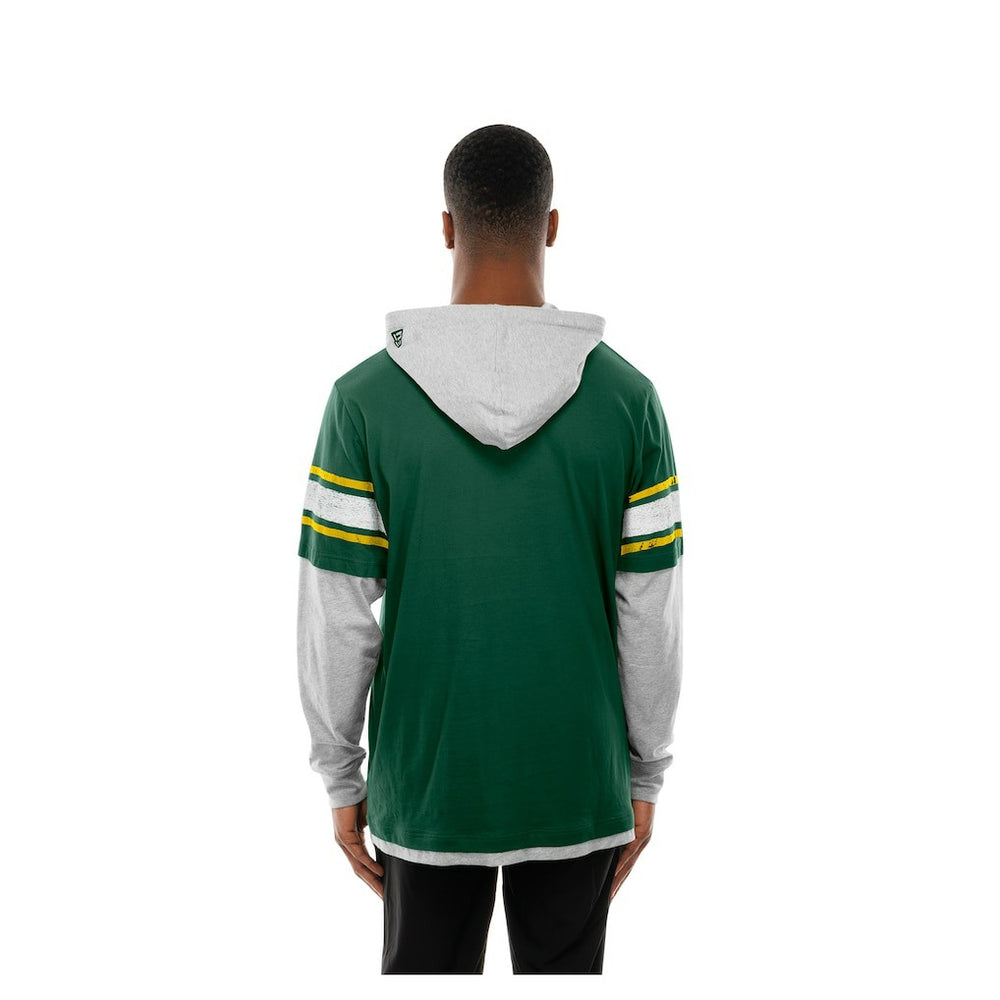 Green Bay Packers New Era Twofer Layered Long Sleeve Hoodie T-Shirt Green