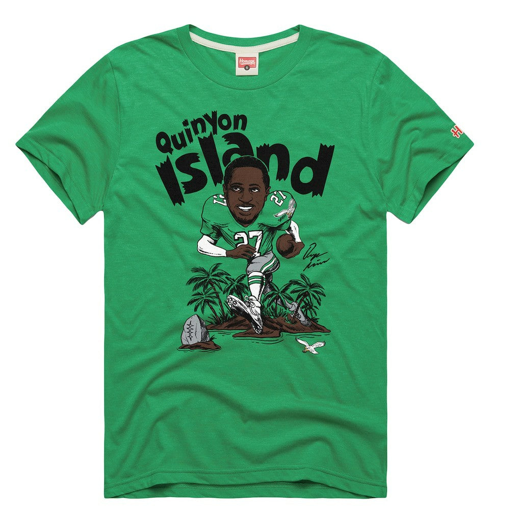 Quinyon Mitchell Philadelphia Eagles Homage Unisex Caricature Player Tri-Blend T-Shirt Kelly Green