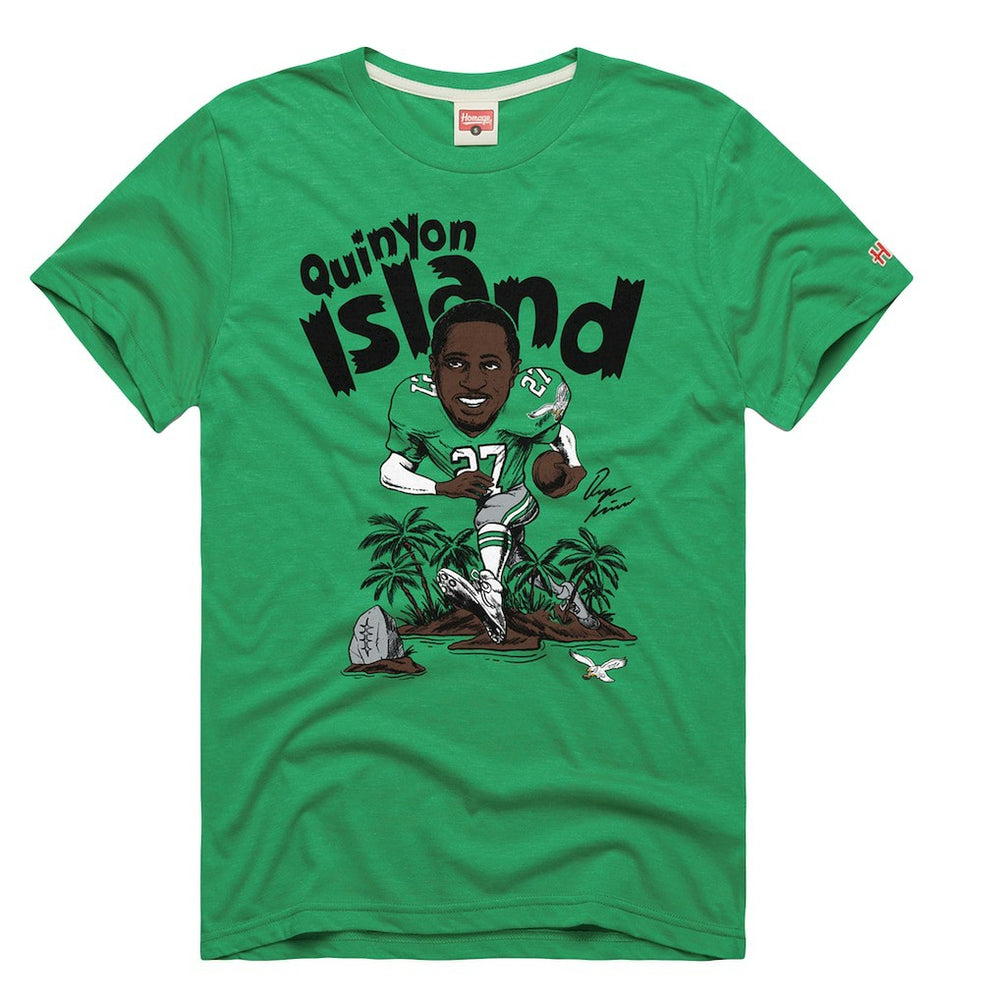 Quinyon Mitchell Philadelphia Eagles Homage Unisex Caricature Player Tri-Blend T-Shirt Kelly Green