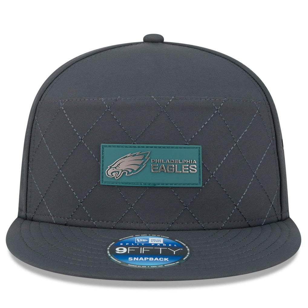 Philadelphia Eagles New Era 2025 Sideline Cold Weather Split Panel 9FIFTY Snapback Hat Charcoal