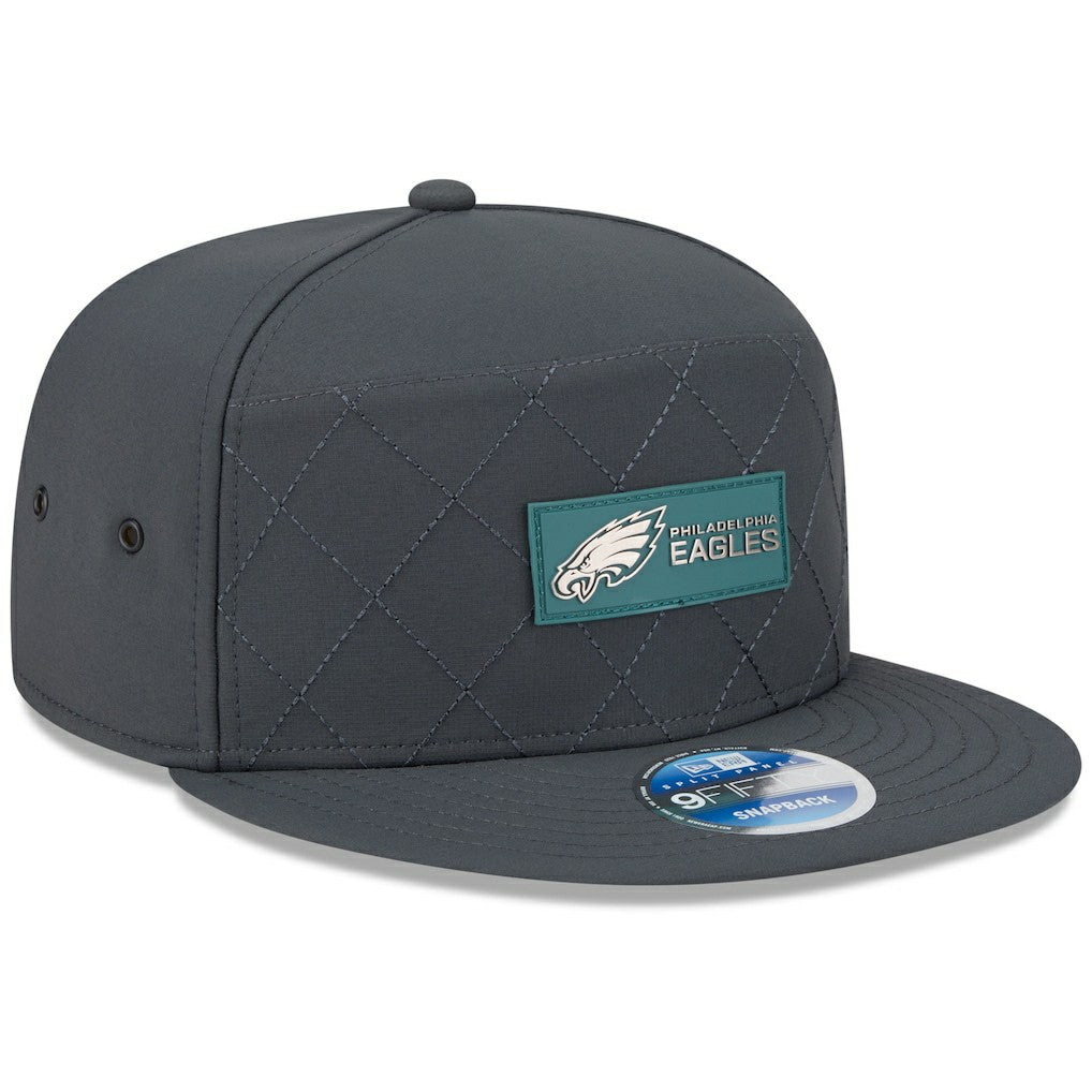 Philadelphia Eagles New Era 2025 Sideline Cold Weather Split Panel 9FIFTY Snapback Hat Charcoal