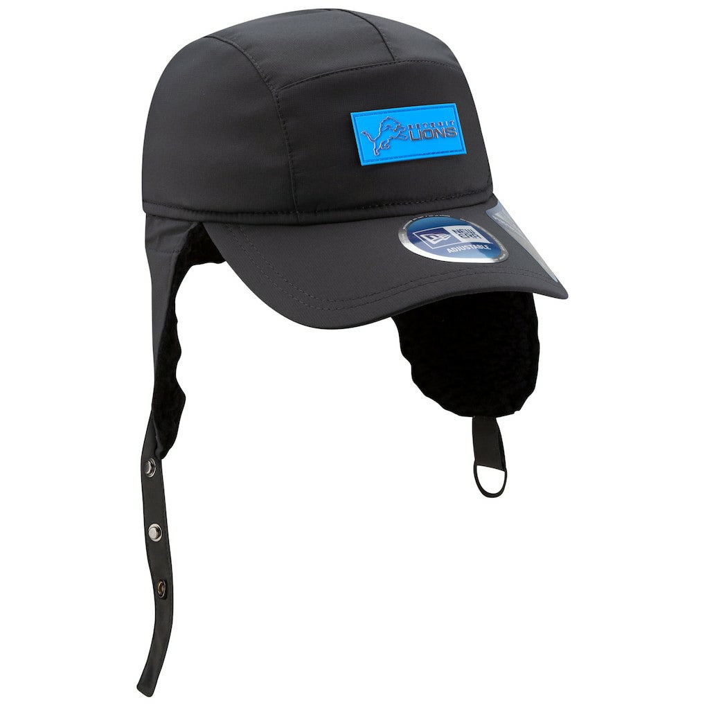 Detroit Lions New Era 2025 Sideline Cold Weather Runner Dog Ear Adjustable Hat Charcoal