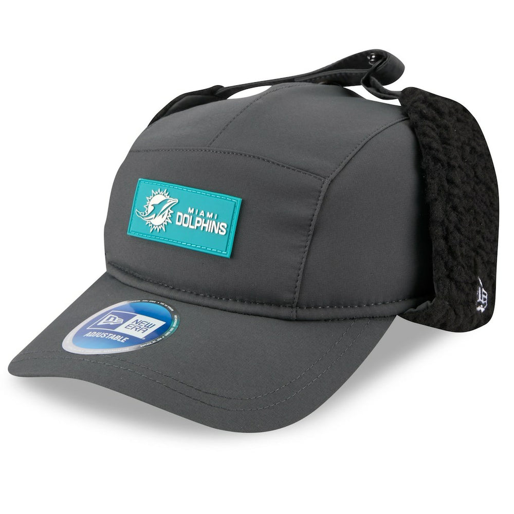 Miami Dolphins New Era 2025 Sideline Cold Weather Runner Dog Ear Adjustable Hat Charcoal