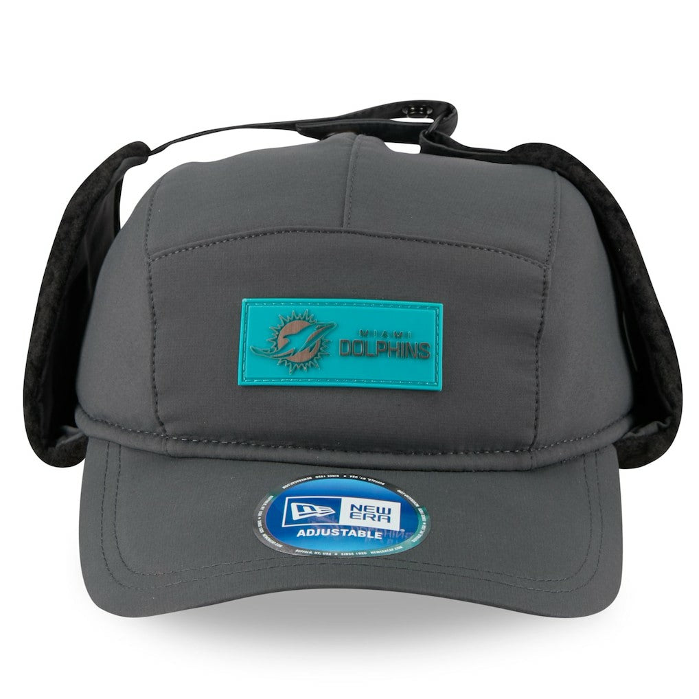 Miami Dolphins New Era 2025 Sideline Cold Weather Runner Dog Ear Adjustable Hat Charcoal