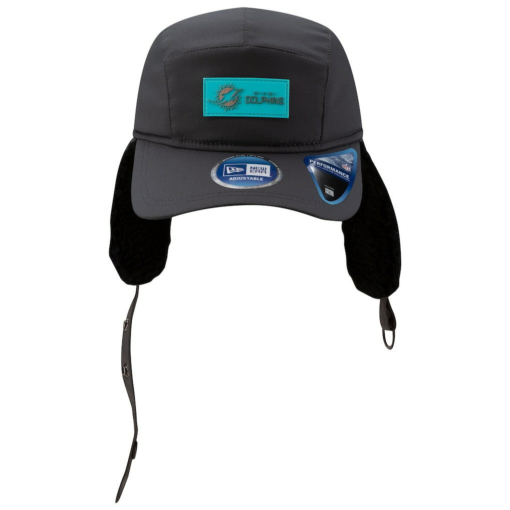 Miami Dolphins New Era 2025 Sideline Cold Weather Runner Dog Ear Adjustable Hat Charcoal