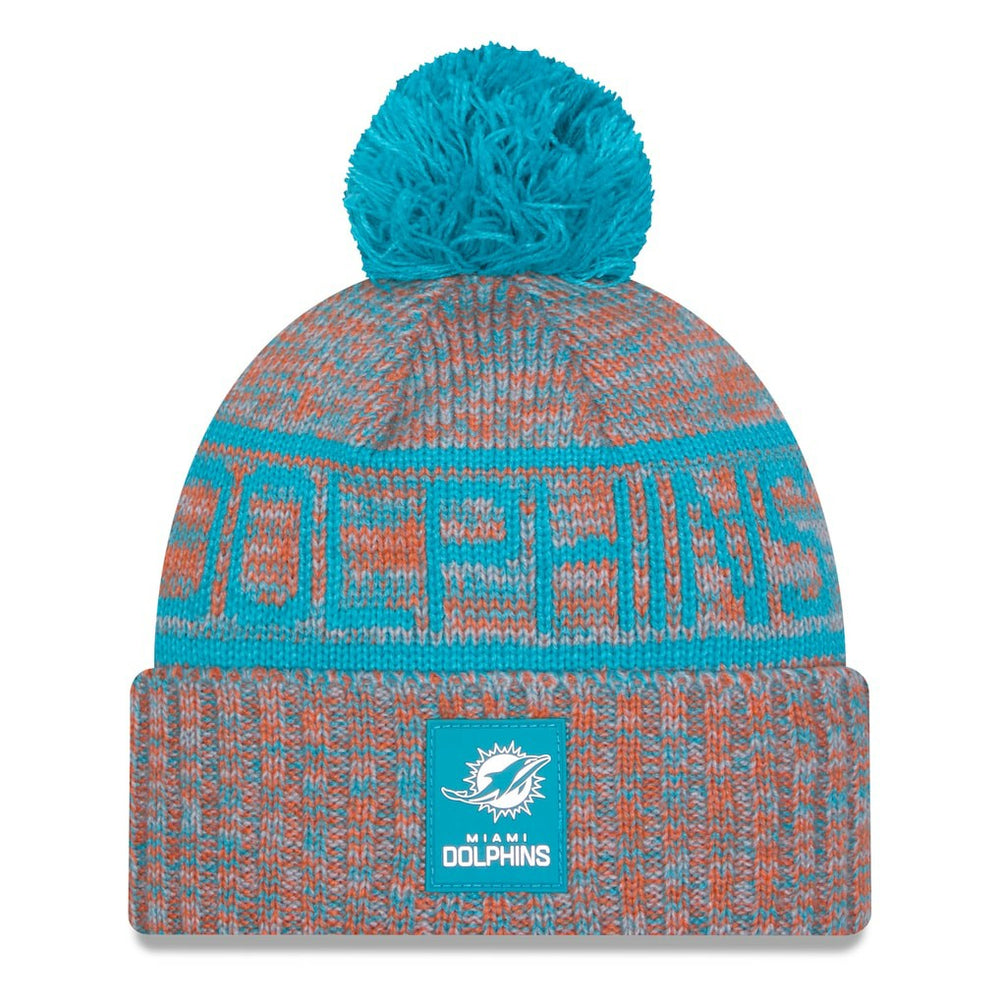 Miami Dolphins New Era 2025 Sideline Cold Weather Cuffed Knit Hat with Pom Orange
