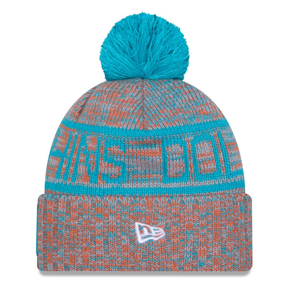 Miami Dolphins New Era 2025 Sideline Cold Weather Cuffed Knit Hat with Pom Orange