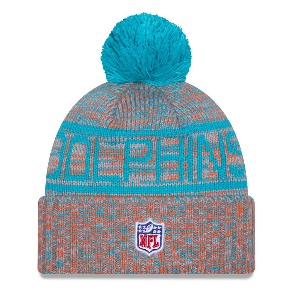 Miami Dolphins New Era 2025 Sideline Cold Weather Cuffed Knit Hat with Pom Orange