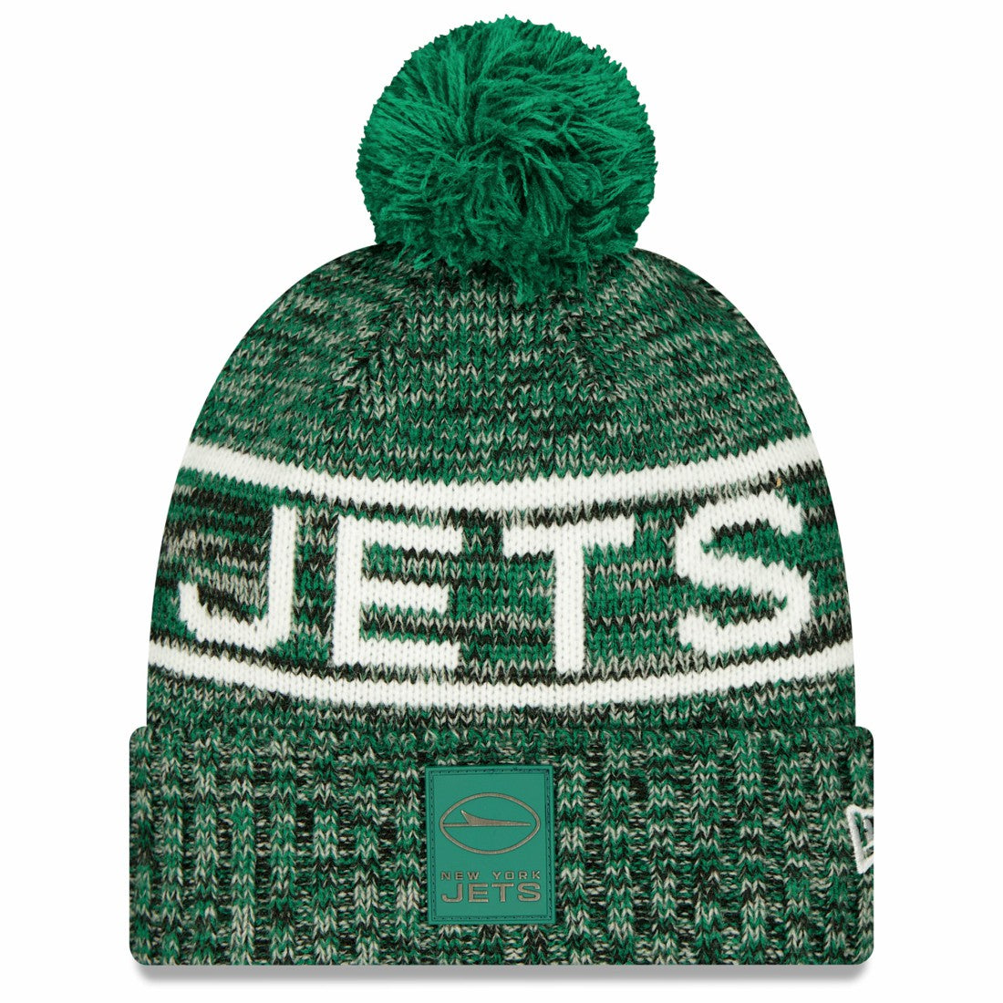 New York Jets New Era 2025 Sideline Cold Weather Cuffed Knit Hat with Pom Green