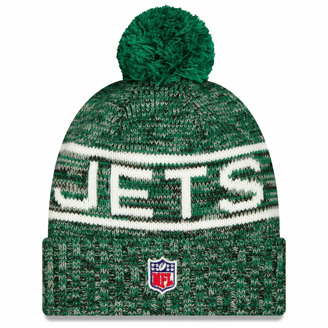 New York Jets New Era 2025 Sideline Cold Weather Cuffed Knit Hat with Pom Green