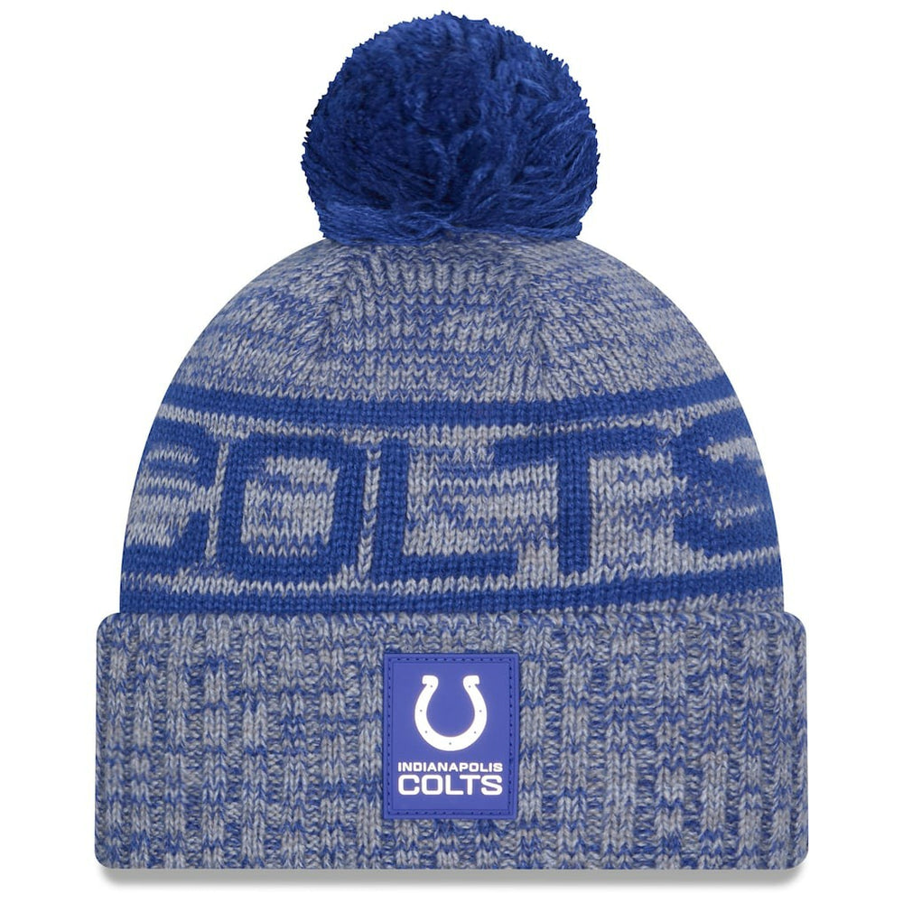 Indianapolis Colts New Era 2025 Sideline Cold Weather Cuffed Knit Hat with Pom Royal