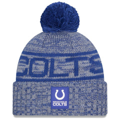 Indianapolis Colts New Era 2025 Sideline Cold Weather Cuffed Knit Hat with Pom Royal