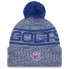 Indianapolis Colts New Era 2025 Sideline Cold Weather Cuffed Knit Hat with Pom Royal