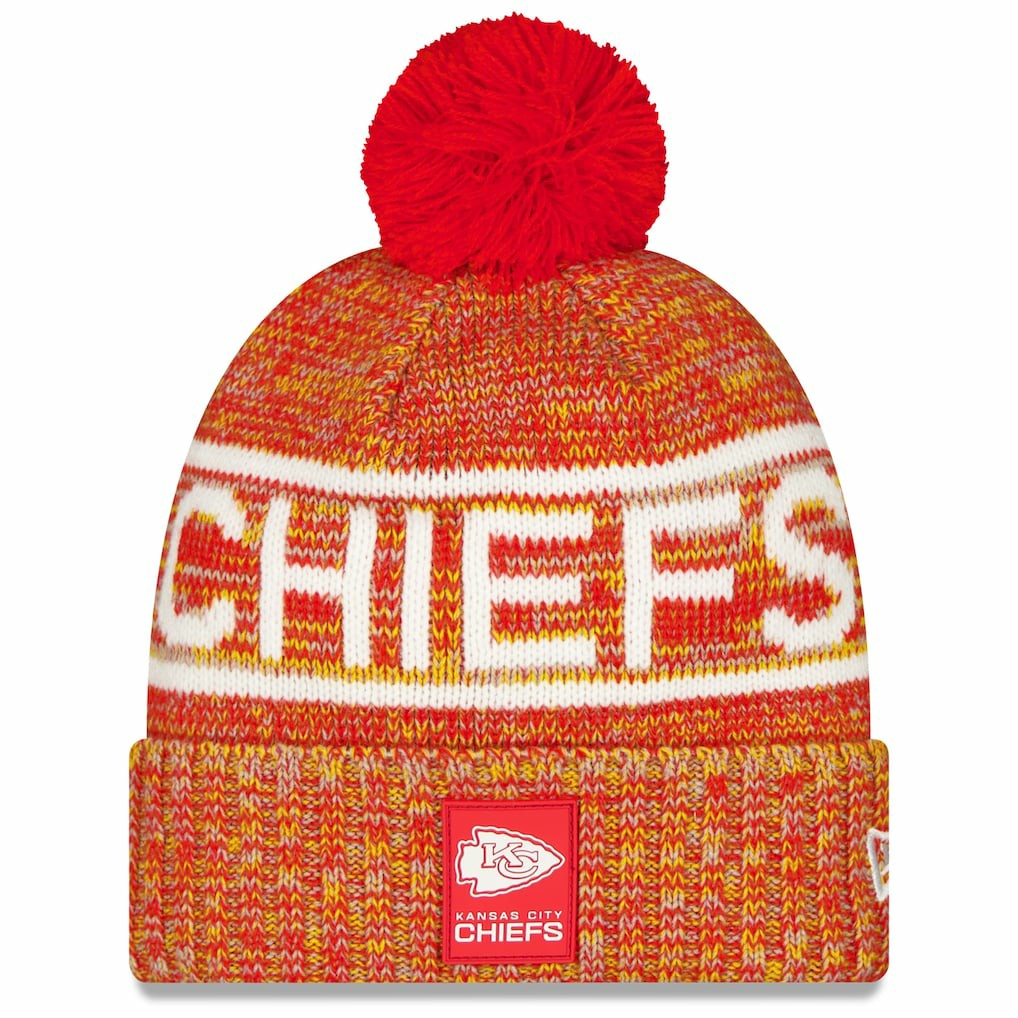 Kansas City Chiefs New Era 2025 Sideline Cold Weather Cuffed Knit Hat with Pom Red