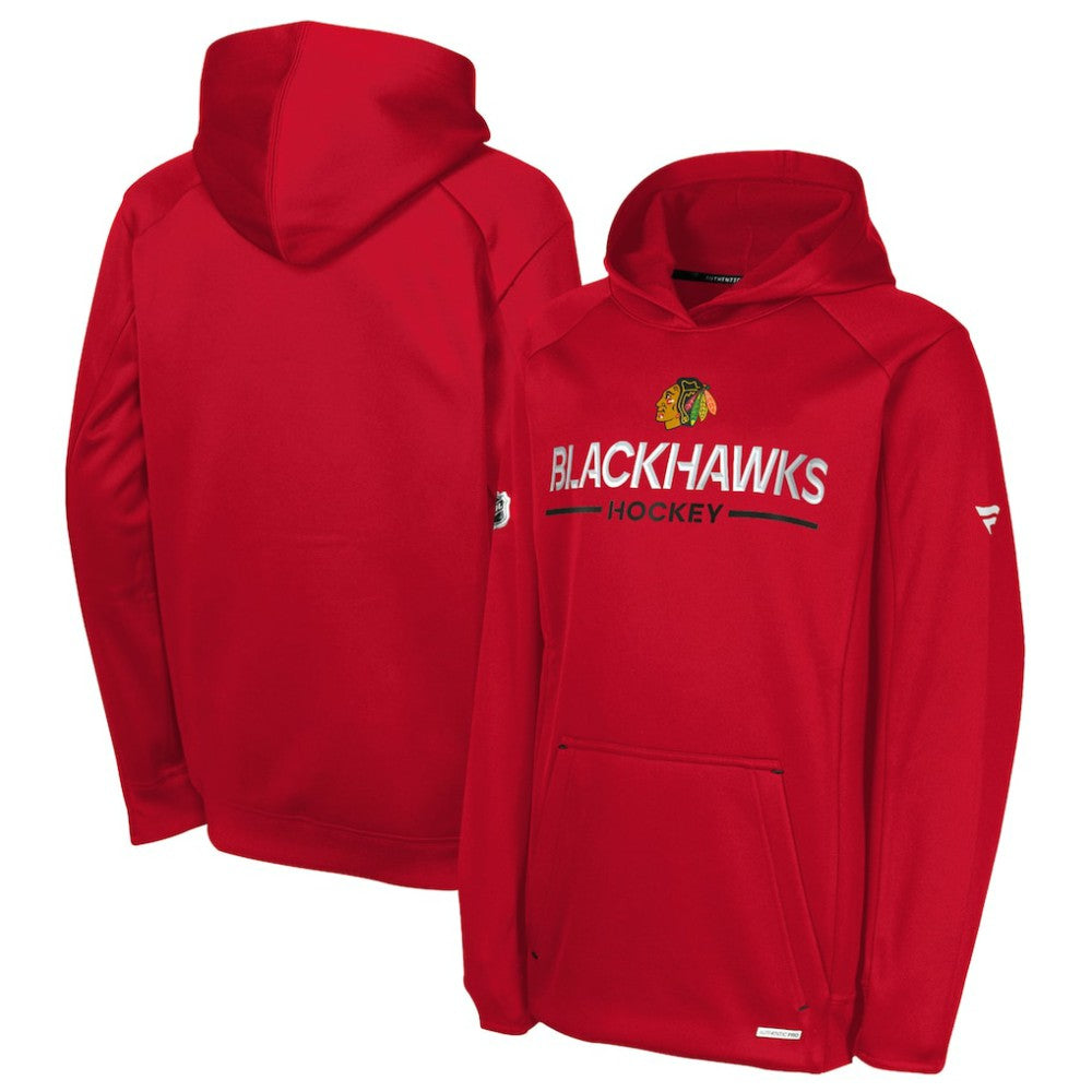 NHL Chicago Blackhawks Fanatics Youth Authentic Pro Rink Raglan Hoodie - Red