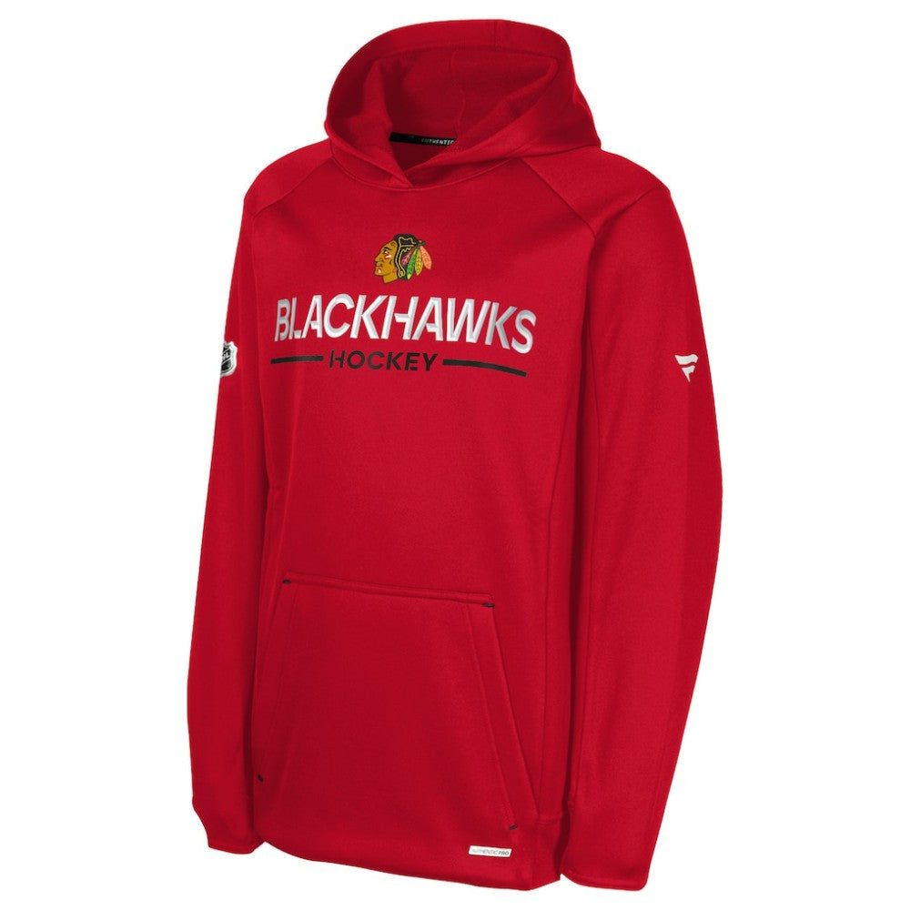 NHL Chicago Blackhawks Fanatics Youth Authentic Pro Rink Raglan Hoodie - Red