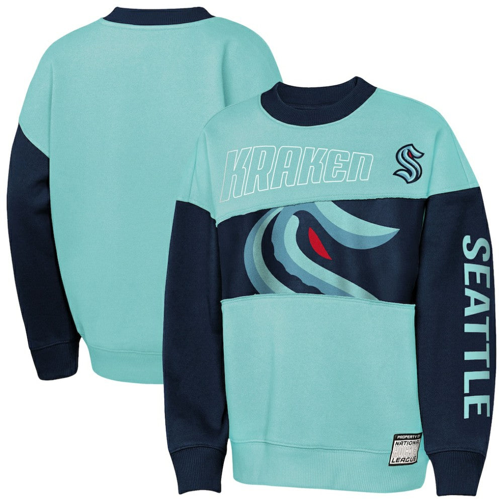 NHL Seattle Kraken Outerstuff Youth Impact Player Sweatshirt - Light Blue/Deep Sea Blue