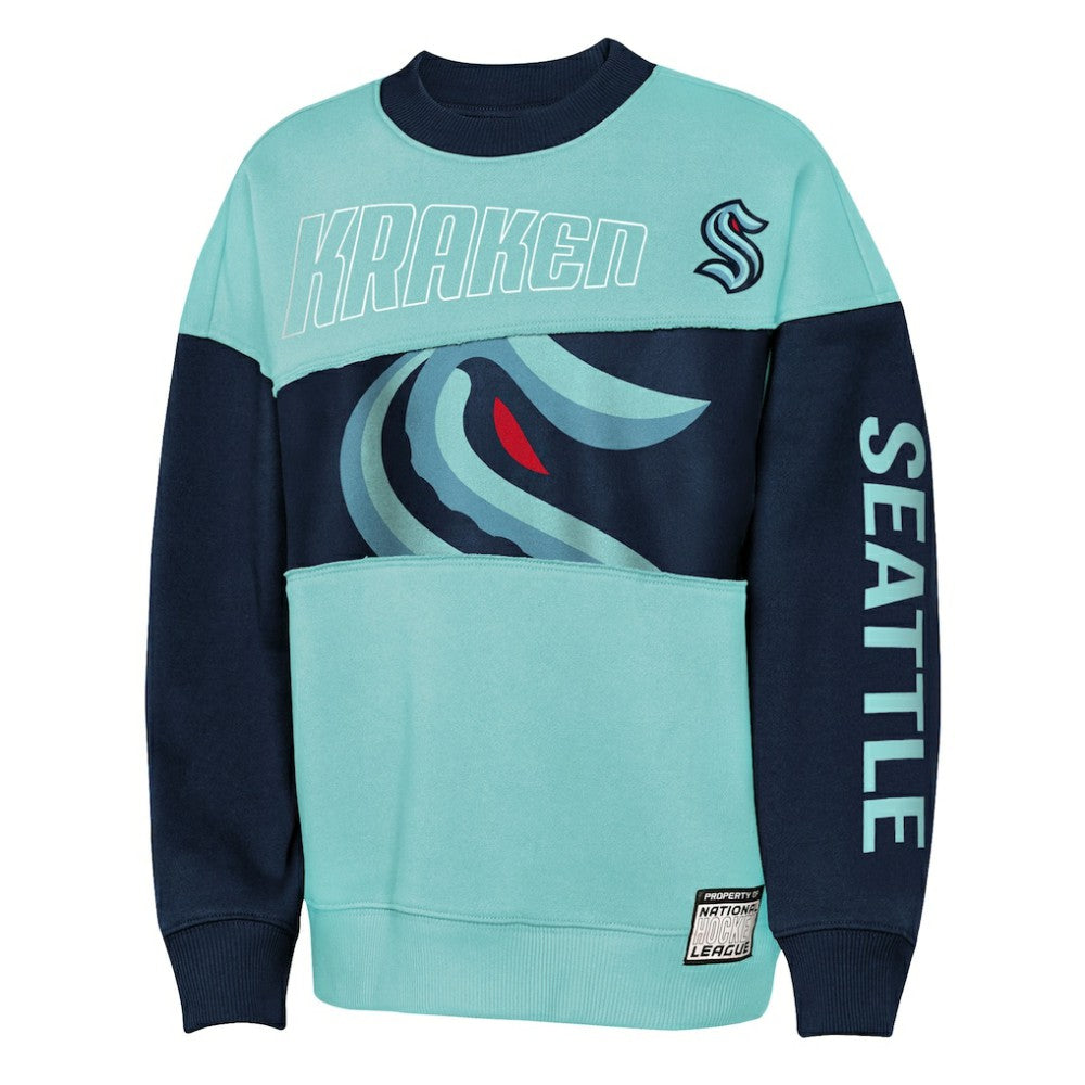 NHL Seattle Kraken Outerstuff Youth Impact Player Sweatshirt - Light Blue/Deep Sea Blue