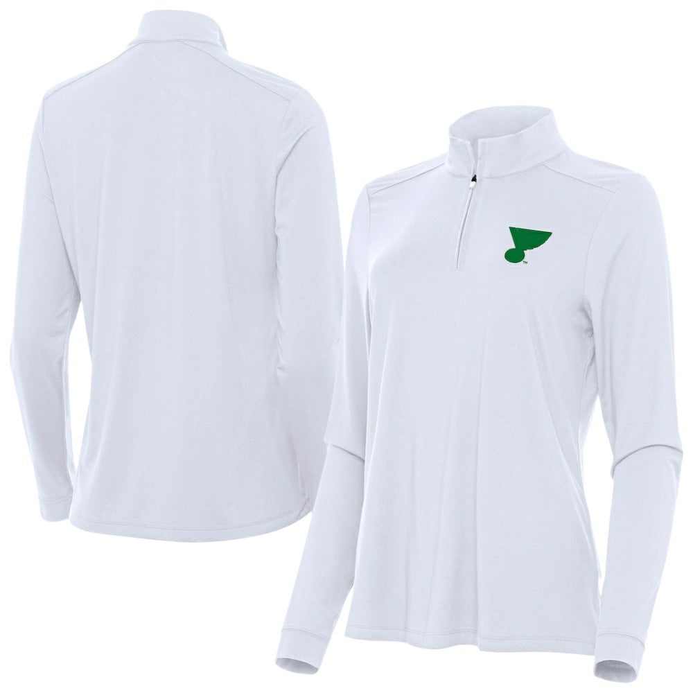 NHL St. Louis Blues Antigua Women's St. Patrick's Day Intent Quarter-Zip Performance Pullover - White