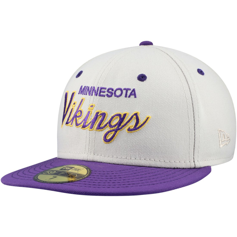 Minnesota Vikings New Era Historic Script 59FIFTY Fitted Hat Cream/Purple