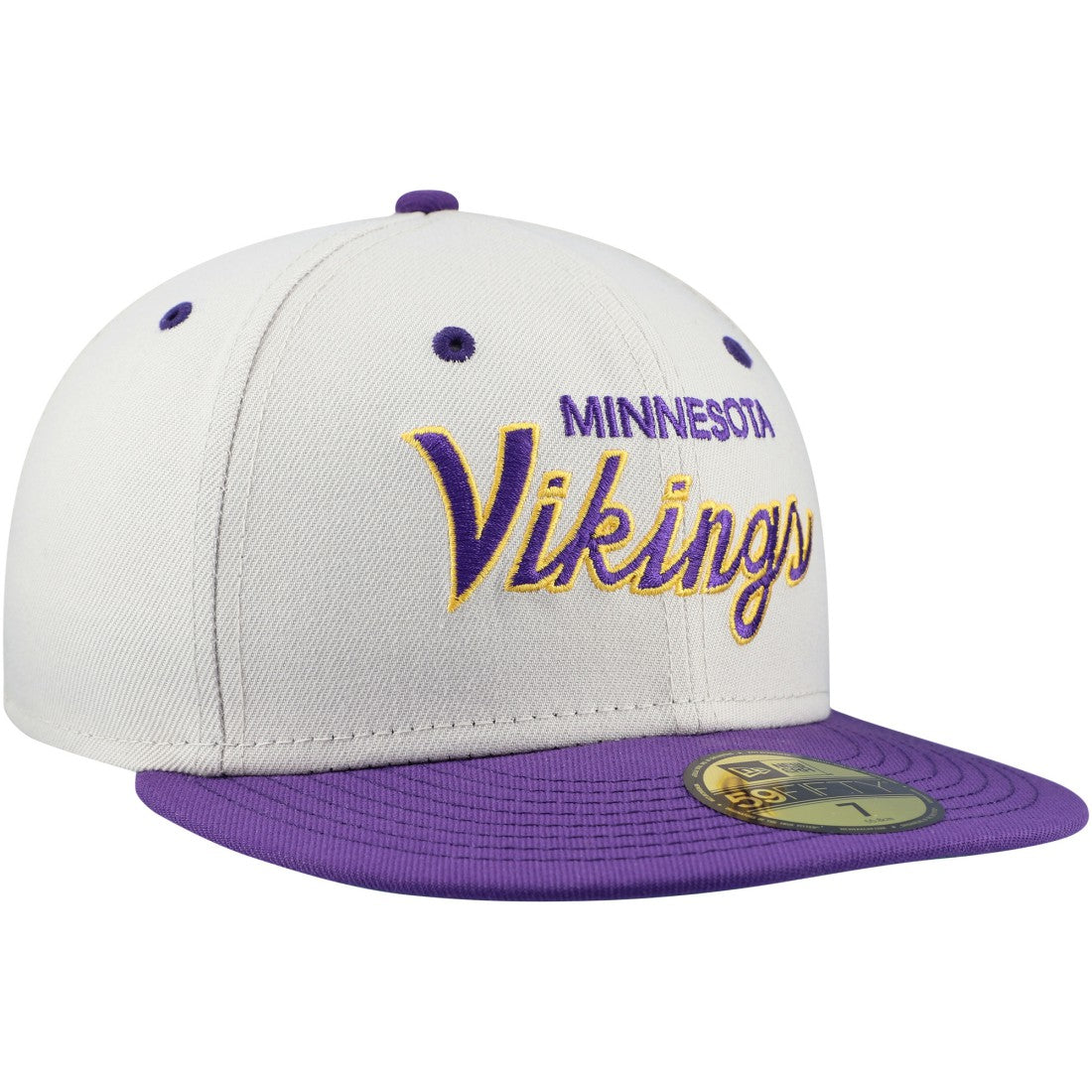 Minnesota Vikings New Era Historic Script 59FIFTY Fitted Hat Cream/Purple