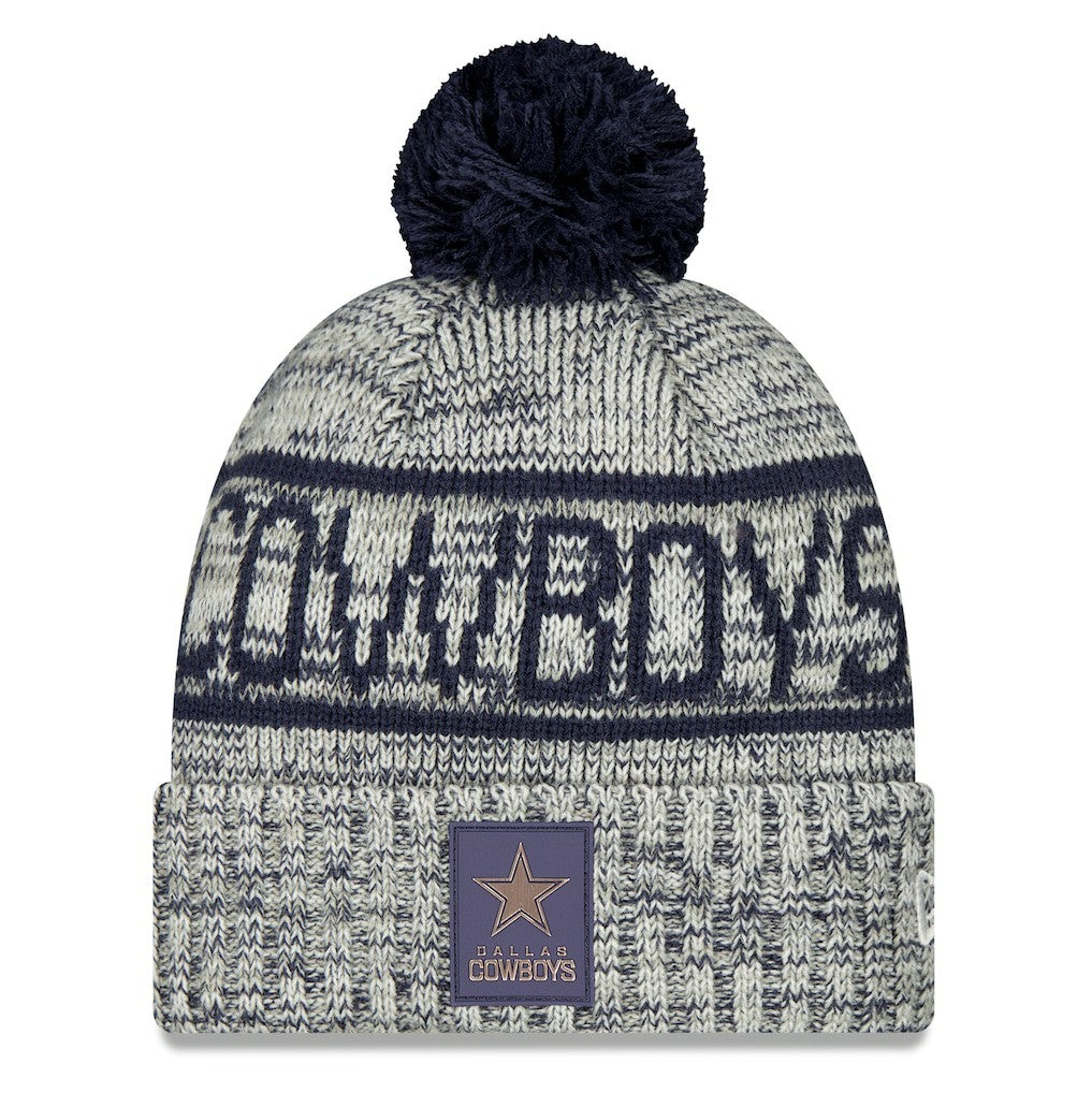 Dallas Cowboys New Era 2025 Sideline Cold Weather Cuffed Knit Hat with Pom Gray
