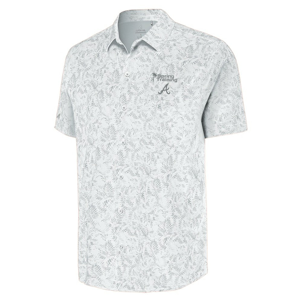 Atlanta Braves Antigua Palm Tree Spring Training Lush Button-Up Shirt - White