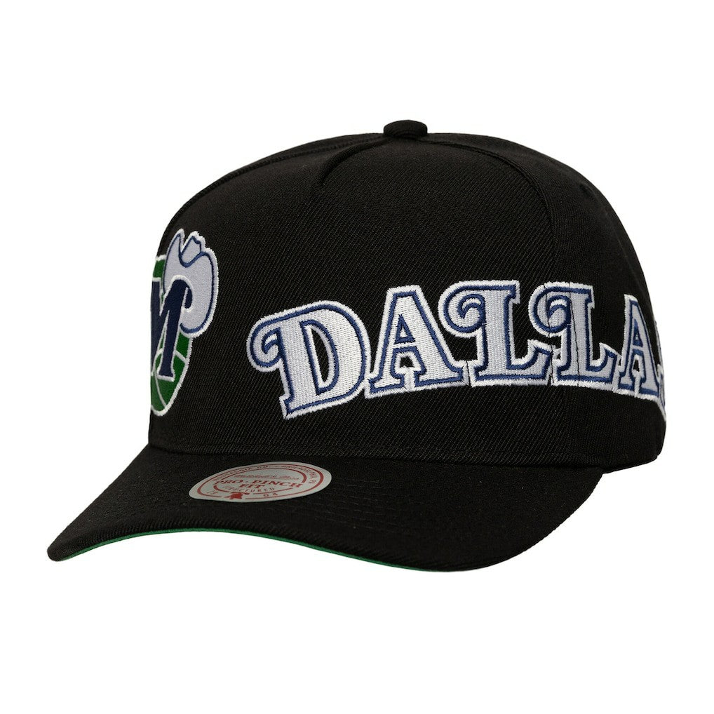Dallas Mavericks Busted Logo Wordmark Wrap Around Pro Pinch Adjustable Hat Black