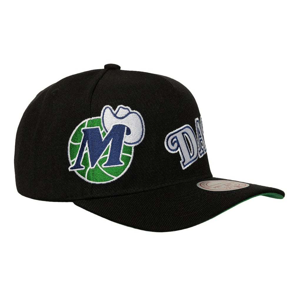 Dallas Mavericks Busted Logo Wordmark Wrap Around Pro Pinch Adjustable Hat Black