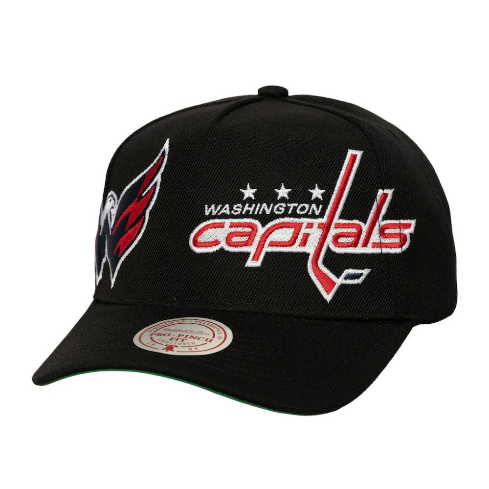 NHL Washington Capitals Mitchell & Ness Busted Logo Wordmark Wrap-Around Pro Pinch Adjustable Hat - Black