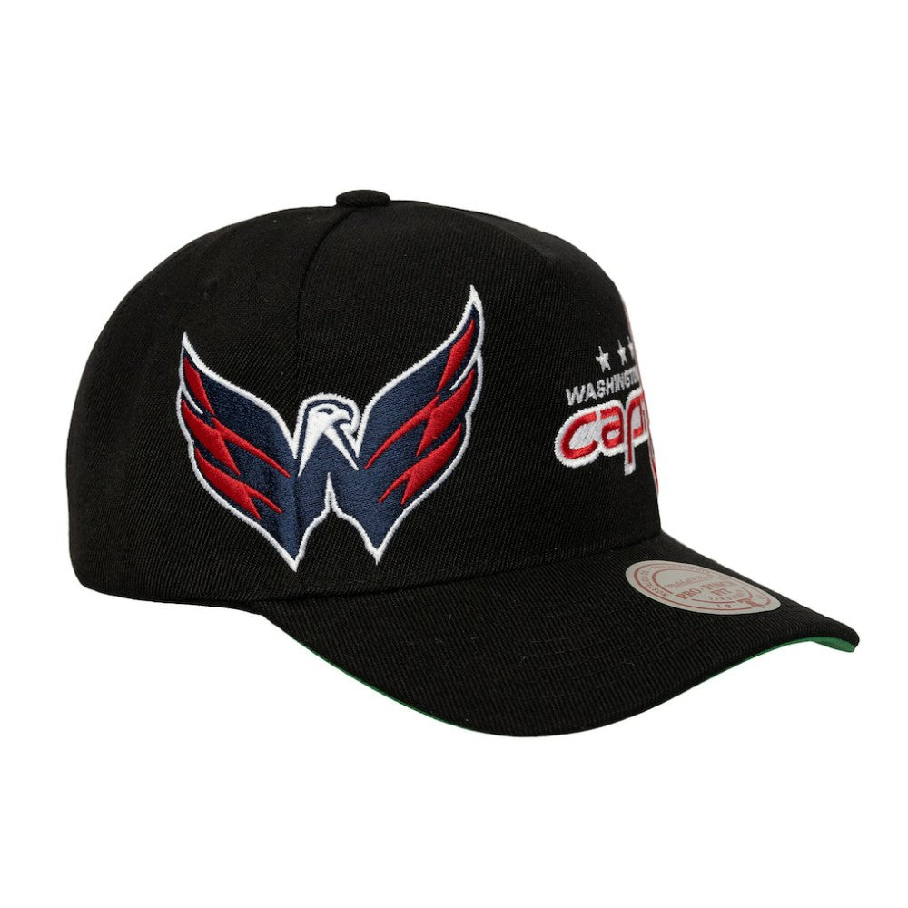 NHL Washington Capitals Mitchell & Ness Busted Logo Wordmark Wrap-Around Pro Pinch Adjustable Hat - Black
