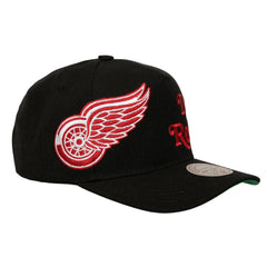 NHL Detroit Red Wings Mitchell & Ness Busted Logo Wordmark Wrap-Around Pro Pinch Adjustable Hat - Black