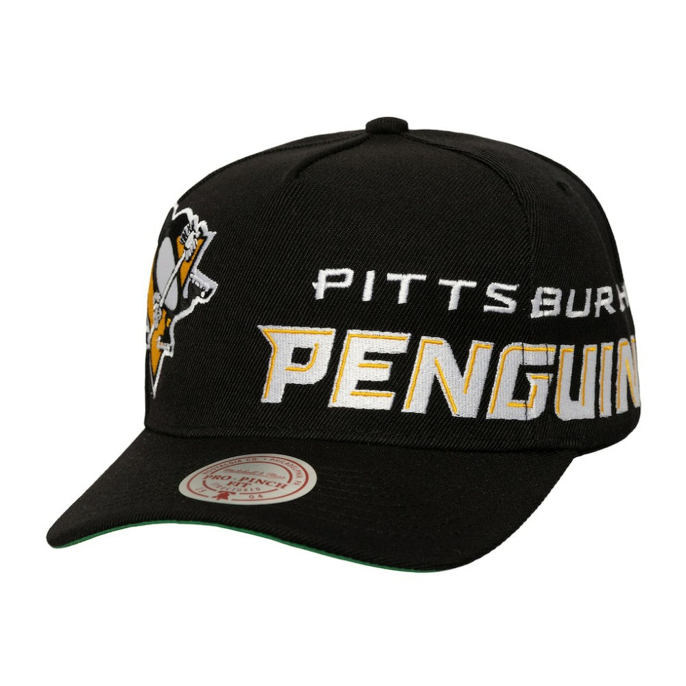 NHL Pittsburgh Penguins Mitchell & Ness Busted Logo Wordmark Wrap-Around Pro Pinch Adjustable Hat - Black
