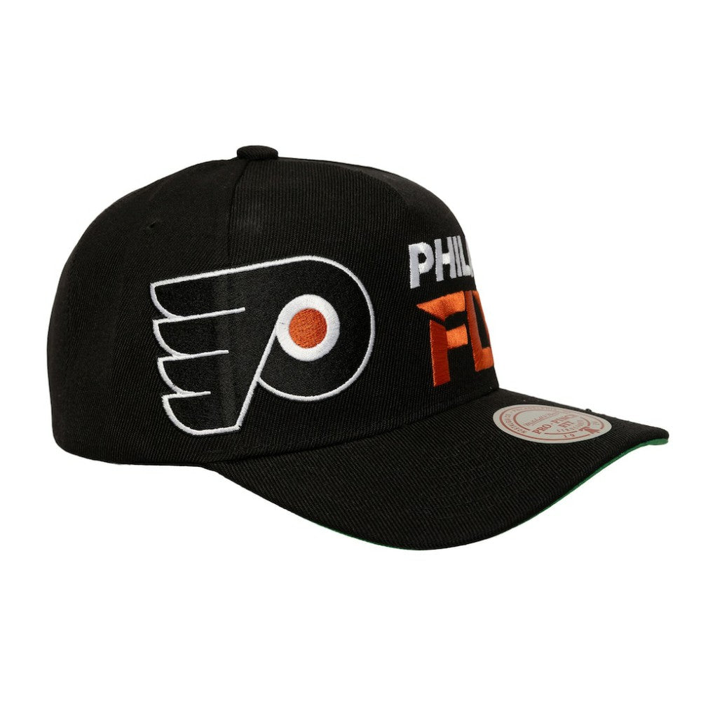 NHL Philadelphia Flyers Mitchell & Ness Busted Logo Wordmark Wrap-Around Pro Pinch Adjustable Hat - Black