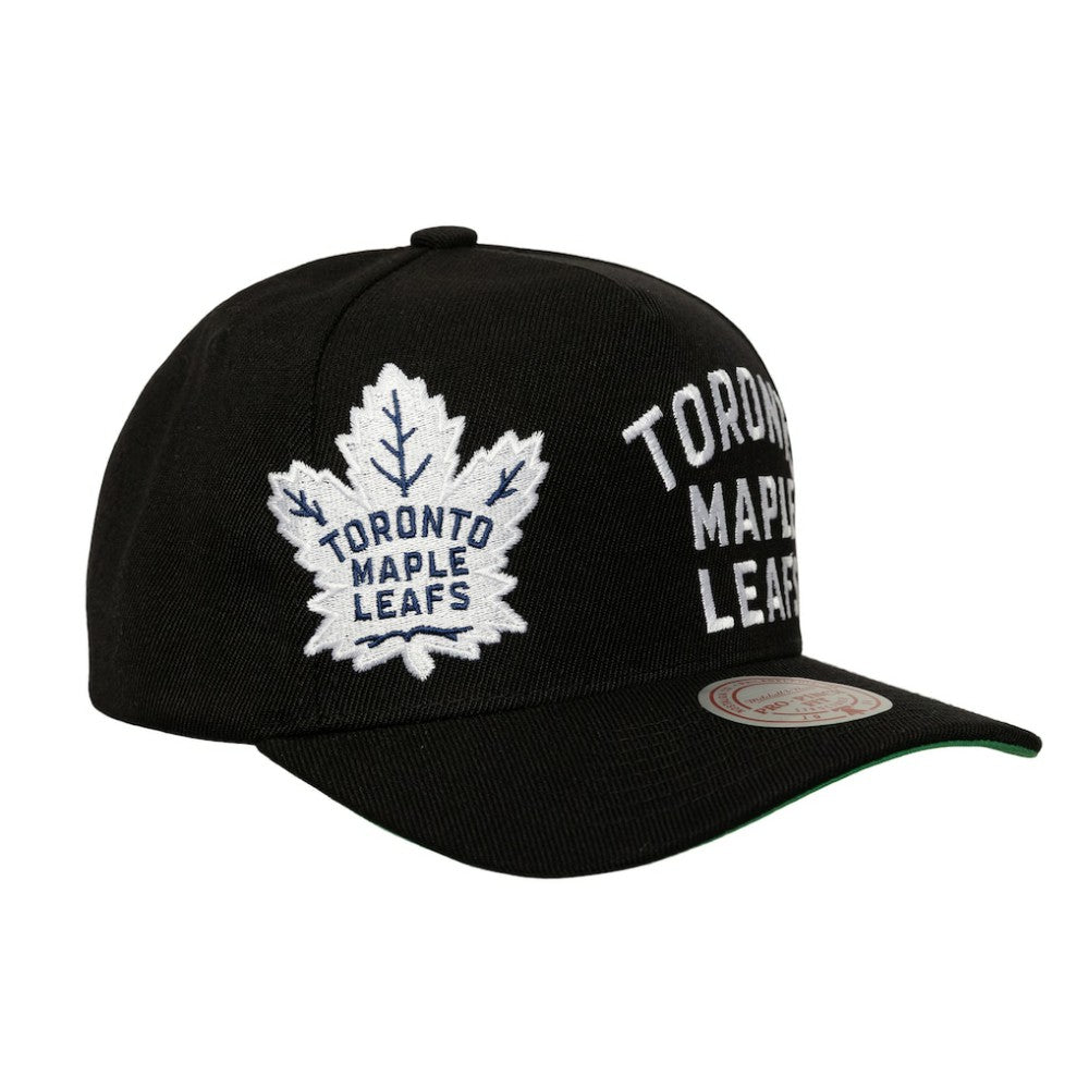 NHL Toronto Maple Leafs Mitchell & Ness Busted Logo Wordmark Wrap-Around Pro Pinch Adjustable Hat - Black