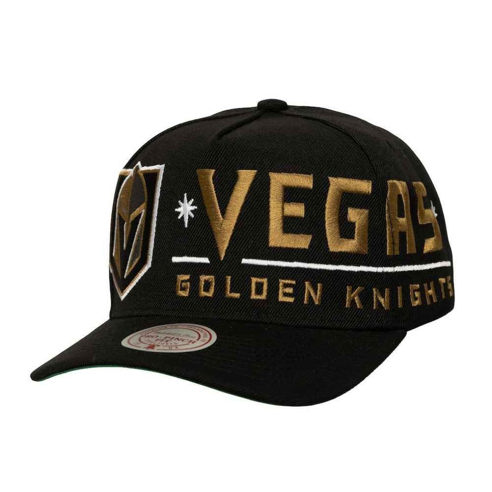 NHL Vegas Golden Knights Mitchell & Ness Busted Logo Wordmark Wrap-Around Pro Pinch Adjustable Hat - Black