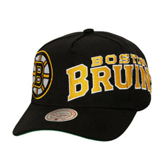 NHL Boston Bruins Mitchell & Ness Busted Logo Wordmark Wrap-Around Pro Pinch Adjustable Hat - Black