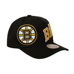 NHL Boston Bruins Mitchell & Ness Busted Logo Wordmark Wrap-Around Pro Pinch Adjustable Hat - Black