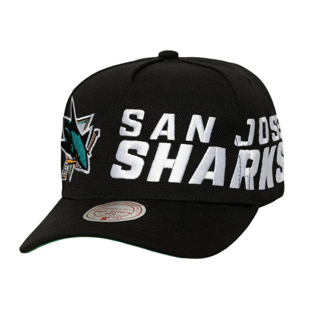 NHL San Jose Sharks Mitchell & Ness Busted Logo Wordmark Wrap-Around Pro Pinch Adjustable Hat - Black