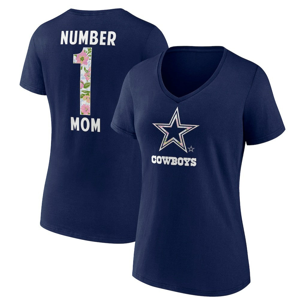 Dallas Cowboys Women's Floral Number 1 Mom V-Neck T-Shirt Navy