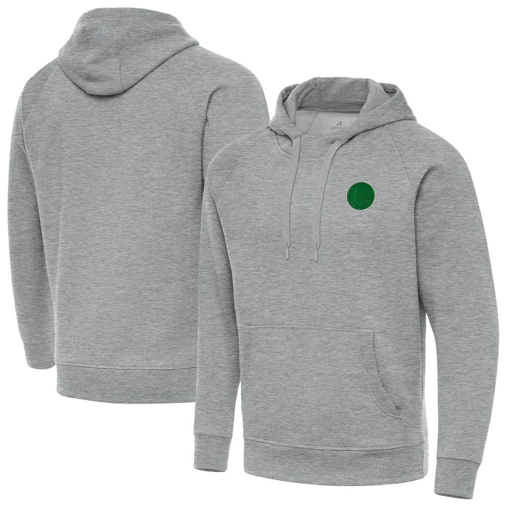 Golden State Warriors Antigua St. Patrick's Day Victory Raglan Pullover Hoodie Heather Gray