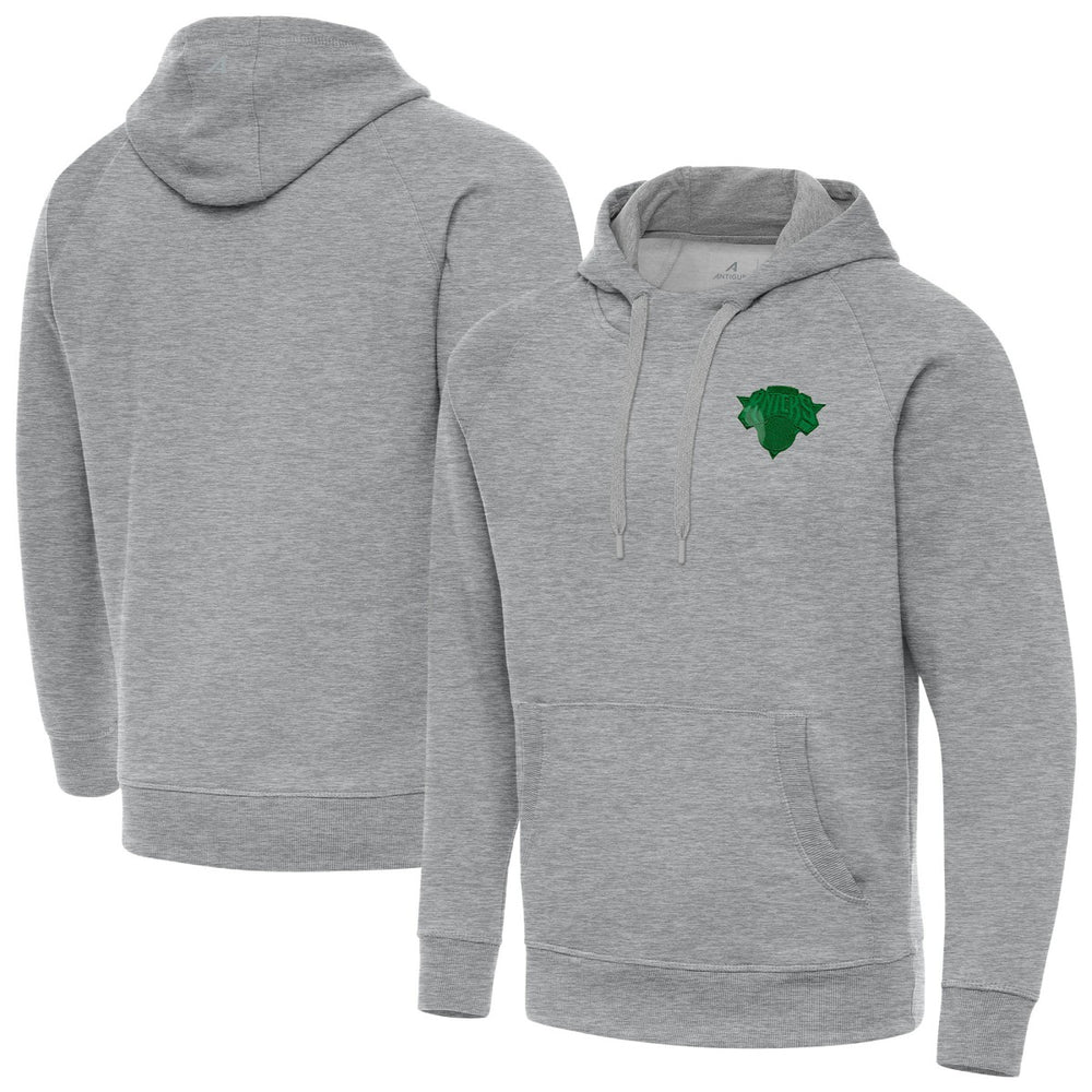 New York Knicks Antigua St. Patrick's Day Victory Raglan Pullover Hoodie Heather Gray