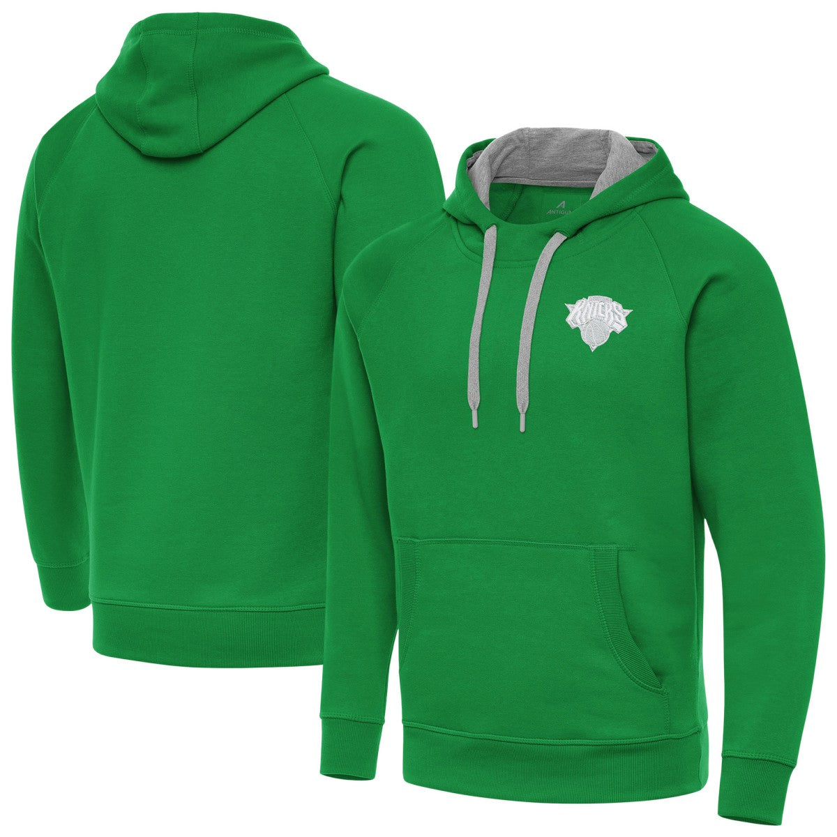 New York Knicks Antigua St. Patrick's Day Victory Raglan Pullover Hoodie Kelly Green