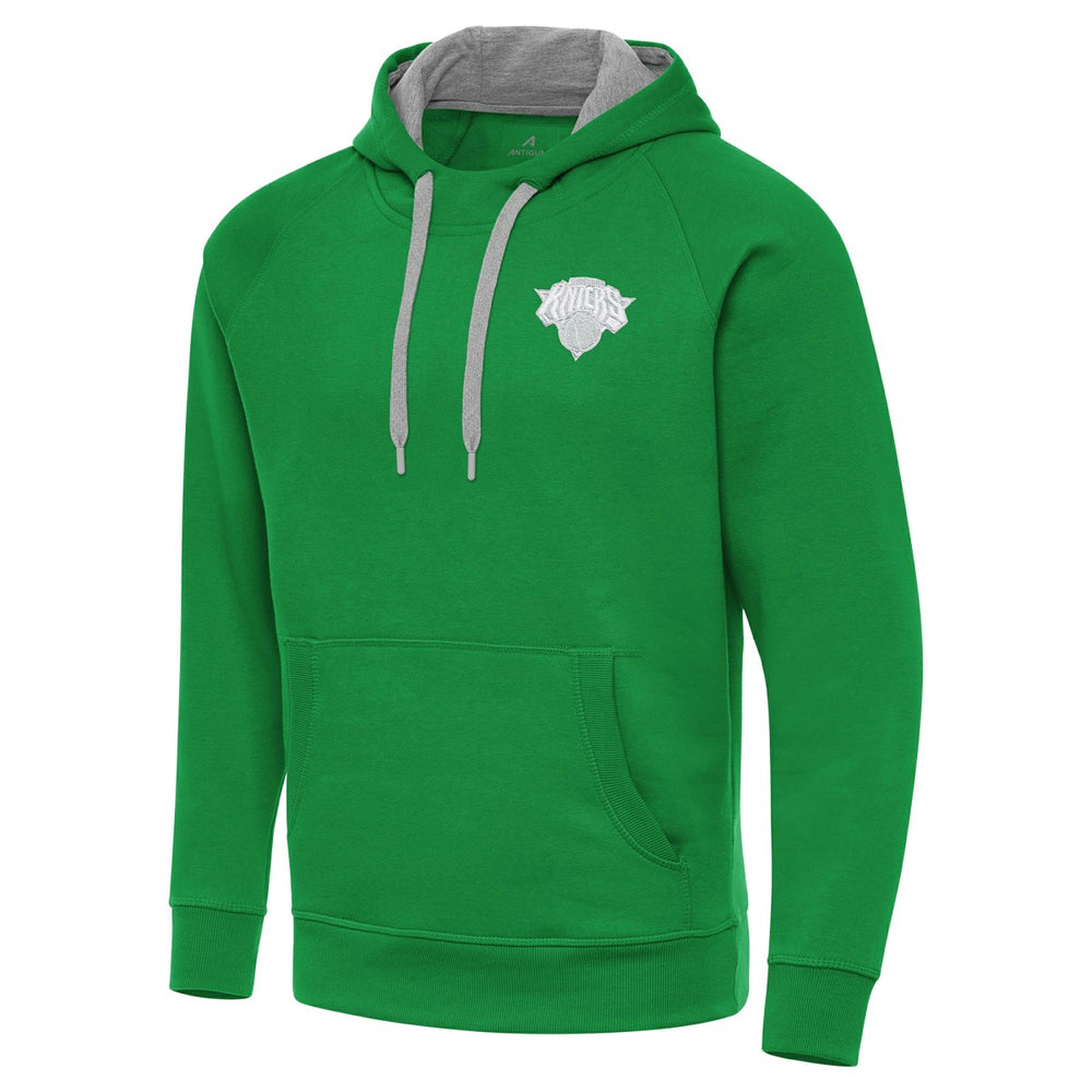 New York Knicks Antigua St. Patrick's Day Victory Raglan Pullover Hoodie Kelly Green