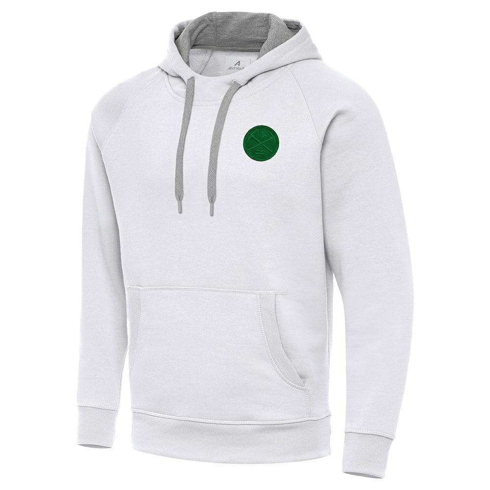 Denver Nuggets Antigua St. Patrick's Day Victory Raglan Pullover Hoodie White