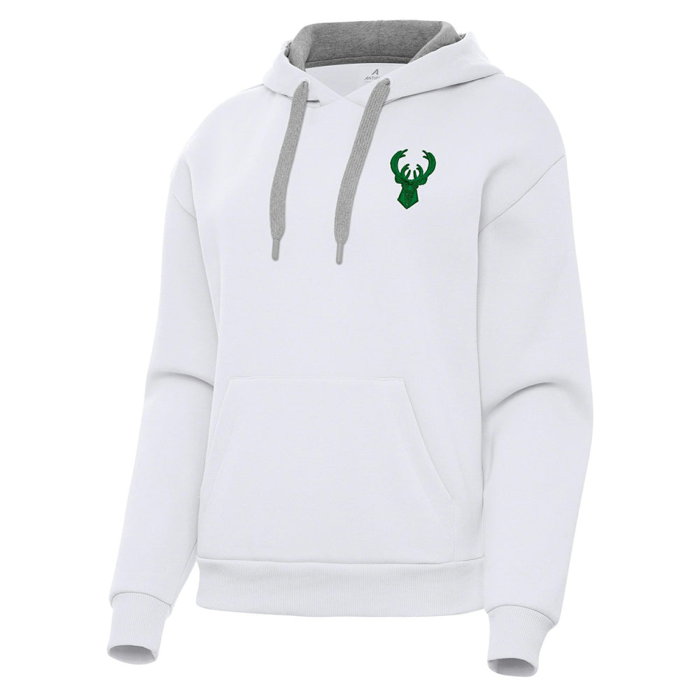 Milwaukee Bucks Antigua Women's St. Patrick's Day Victory Pullover Hoodie White